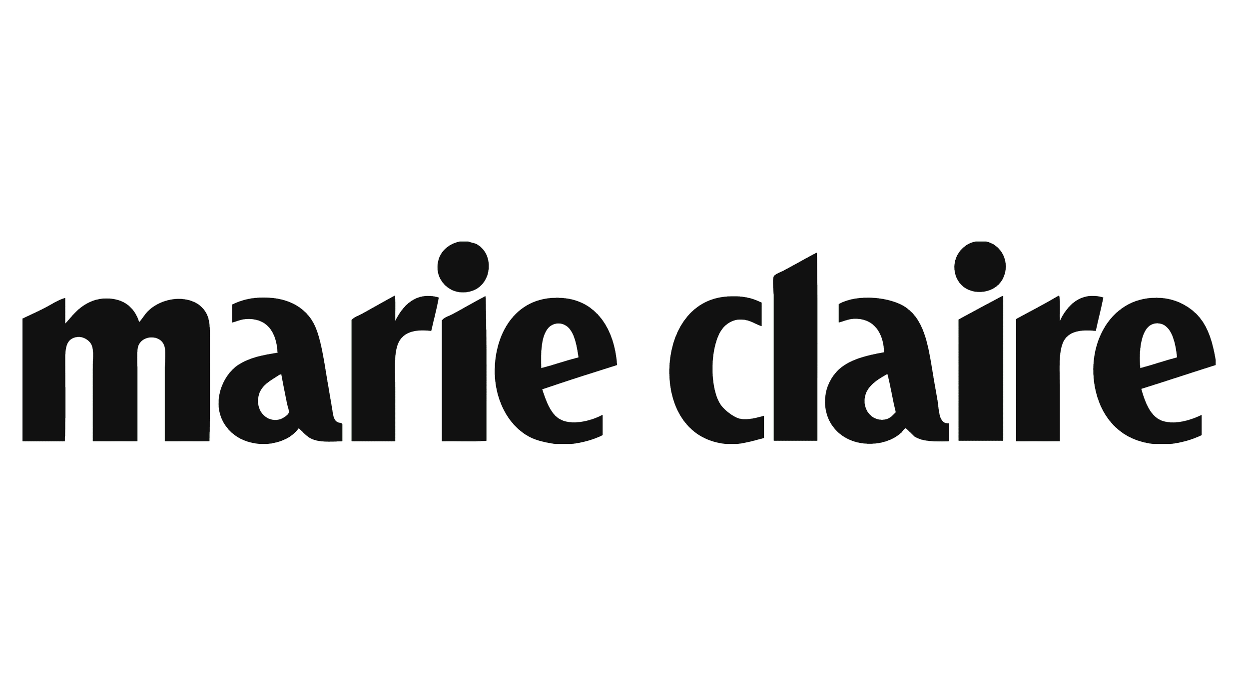 The text 'marie claire' in black lowercase letters on a white background.