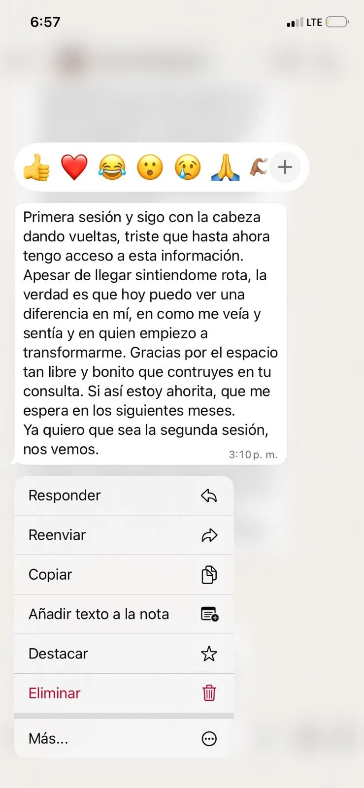 Captura de pantalla con testimonio