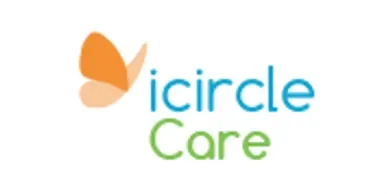 Logo for iCircle Care featuring an orange butterfly and blue and green text.