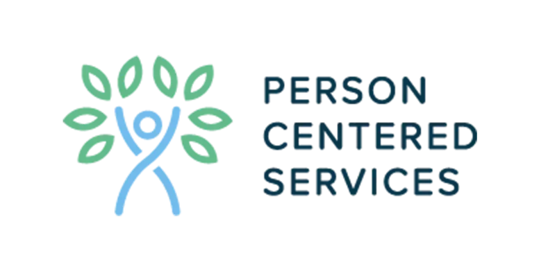 Logo of person-centered services with a stylized tree and person icon in blue and green lettering.