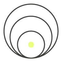 Dropgym icon, a series of concentric circles with a neon yellow dot in center.
