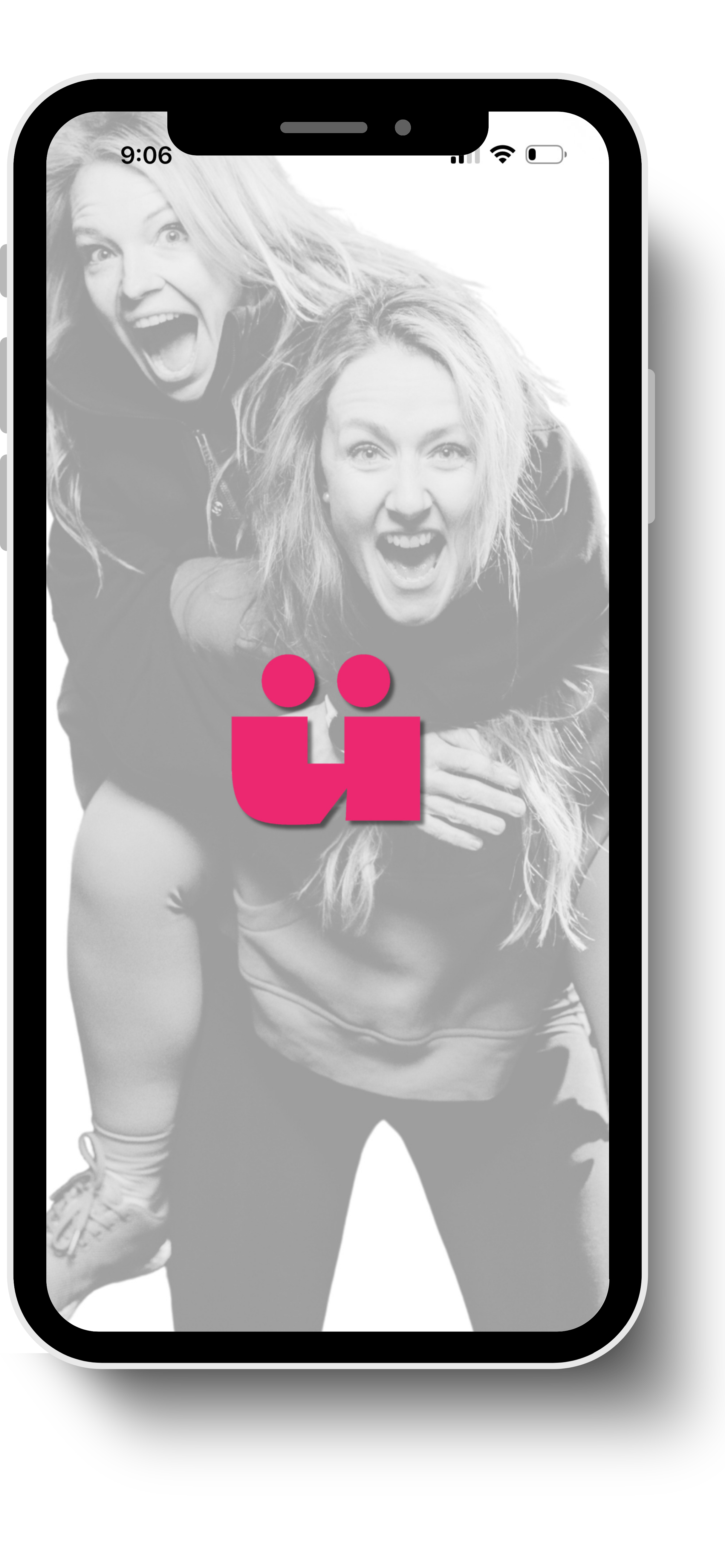 An iphone mockup of the Lüsha Method app, featuring coaches Lu and Shantell of Dropgym.