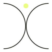 A Dropgym icon representing the body, two half circles touching with a neon yellow dot above.