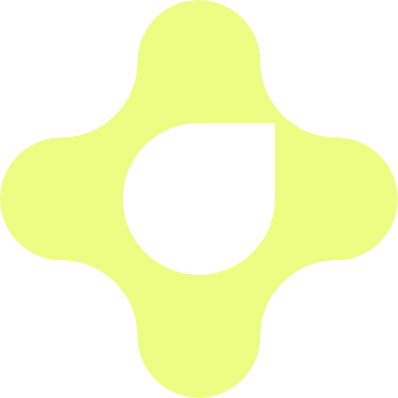 A neon yellow geometric shape with rounded edges and a drop in the center, a deconstructed part of the Dropgym logo.
