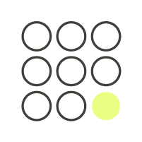 A Dropgym icon with nine circles, and the bottom right circle marked in neon yellow.