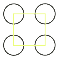 Dropgym icon, a yellow square connected to four black circles at each corner.