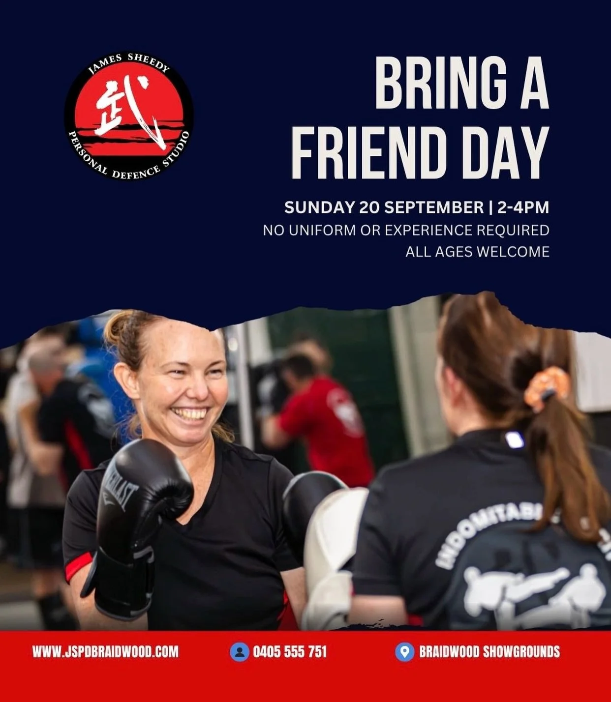 BRING A FRIEND DAY 🌟
Ever wanted to try martial arts? Or know someone who should?
Join us for our first Bring a Friend Day in Braidwood!
Bring a friend, family member, or come along on your own. All ages and experience levels welcome.
Expect a fun, 