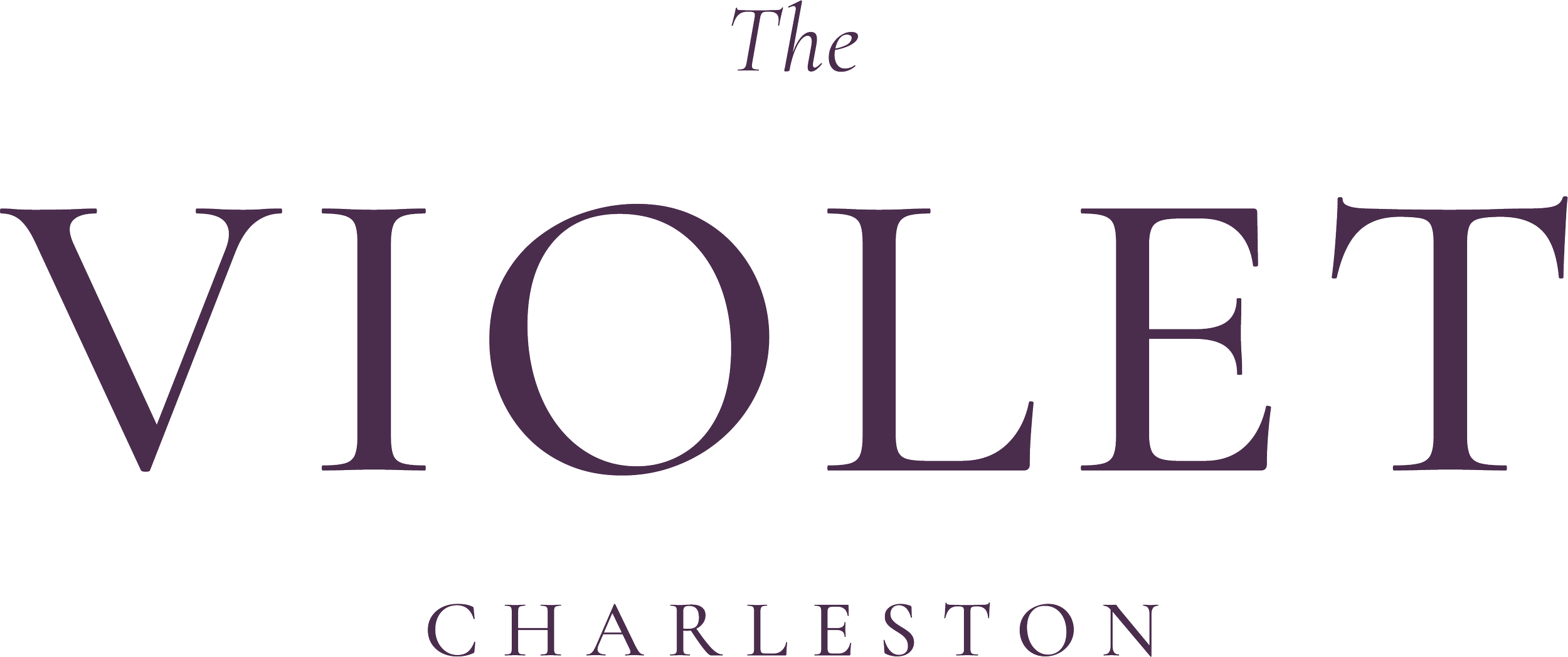 Text reading 'The Violet Charleston' in purple font on a black background.