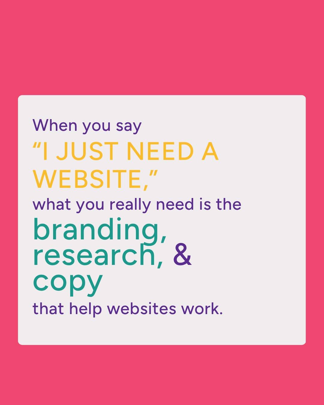The best part of a cake is the icing. But icing on nothing isn't cake.

Skip the branding, the research, the copy and what you're left with just looks like a website. It doesn't work like one.

DM me WEBSITE. Full recipe, not just frosting.