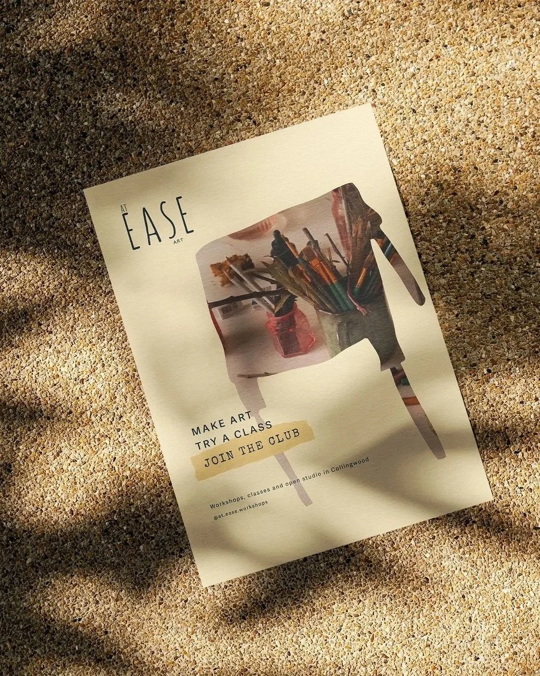 At Ease Art brand identity applied to printed workshop collateral