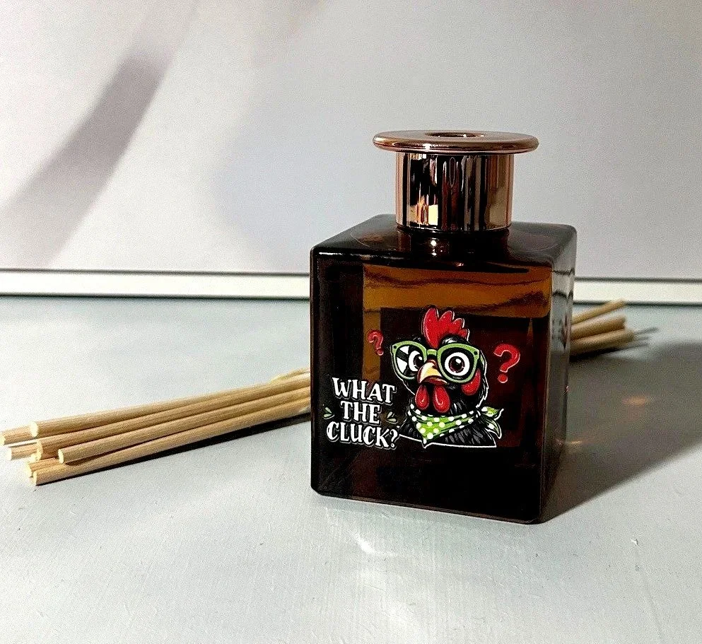 Square Amber Glass Reed Diffuser - What The Cluck