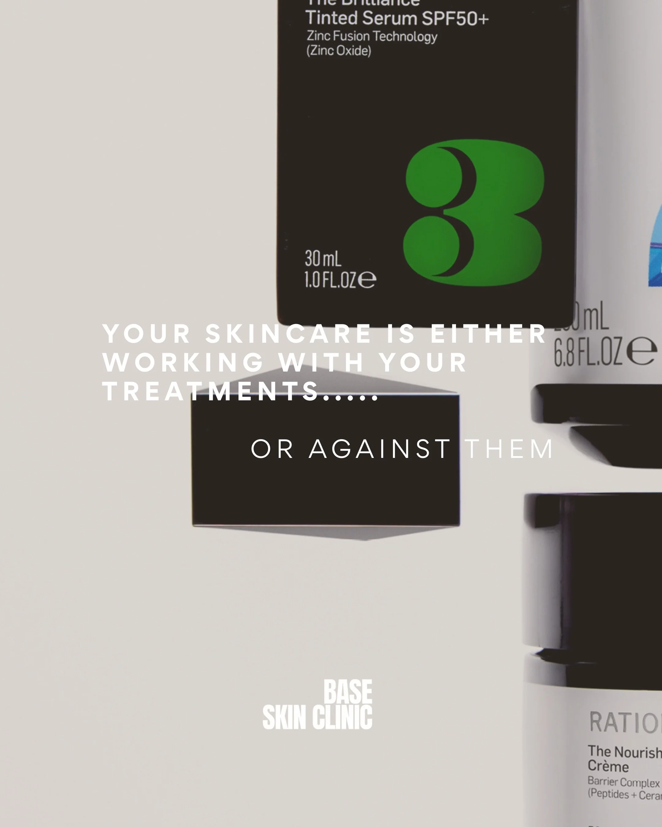 Your skincare is either working with your treatments. Or against them. 

Most people don&rsquo;t realise that what they&rsquo;re using at home is directly impacting what we can achieve in clinic. At Base Skin, we don&rsquo;t just recommend skincare, 