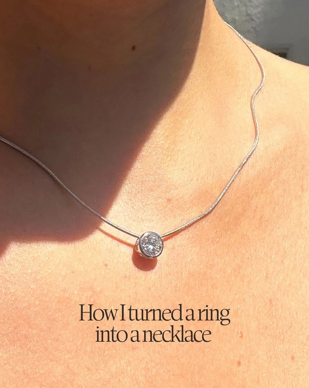 How I turned a ring into a necklace.

This was my friend&rsquo;s mother&rsquo;s engagement ring. It had been worn and loved for years, but it wasn&rsquo;t in great shape, and the style wasn&rsquo;t something she saw herself wearing.

So we kept what 