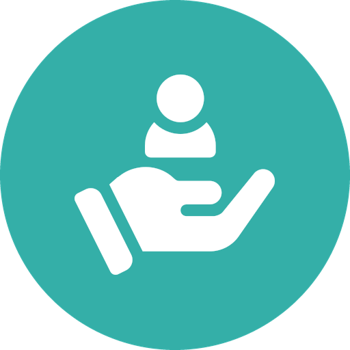 An icon of a hand holding a person, representing care or support.