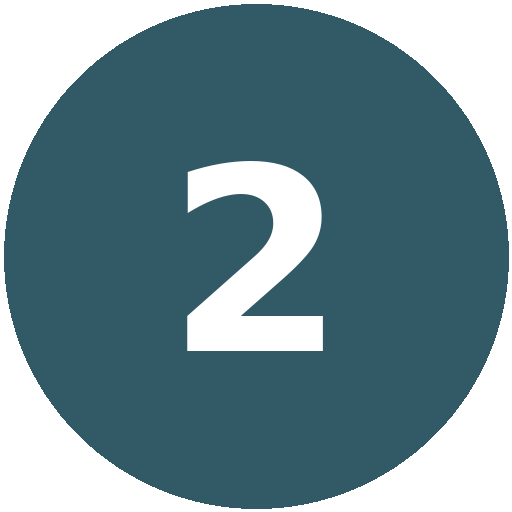 A dark teal circle with a white number two in the center.