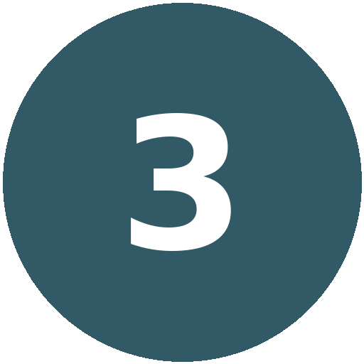 A dark blue circular badge with the white number three in the center.