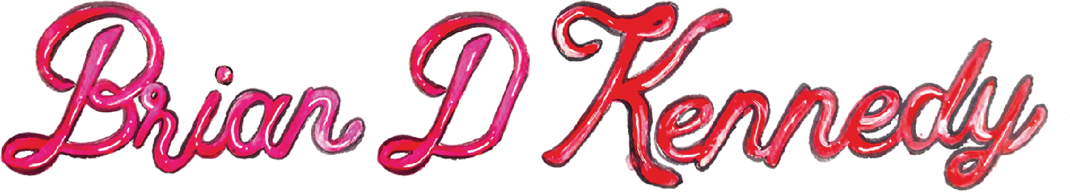 Neon sign that reads 'Briar L. Kennedy' in pink and red cursive lettering.