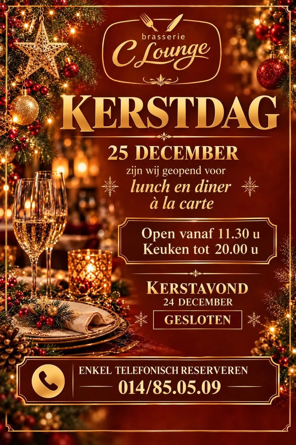 Affiche Kerstdag 25 december bij Brasserie C Lounge Herentals