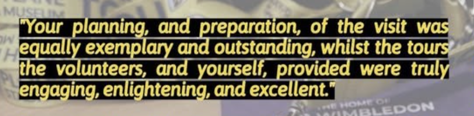 Close-up of a quote highlighted in yellow, praising excellent planning and engagement during a visit, with part of a document or background visible.