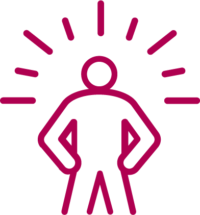 Outline illustration of a person with hands on hips, surrounded by radiating lines suggesting confidence or empowerment.