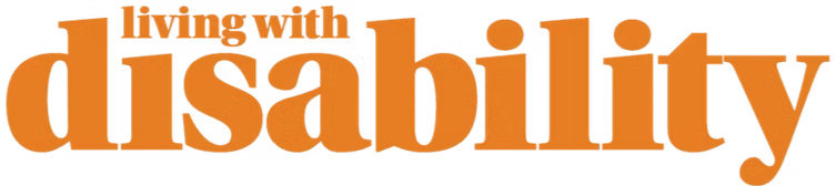 Graphic with the text 'living with disability' in orange.