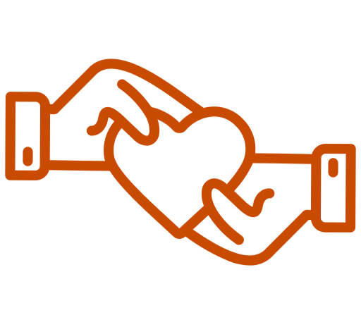 Outline illustration of two hands holding a heart between them.