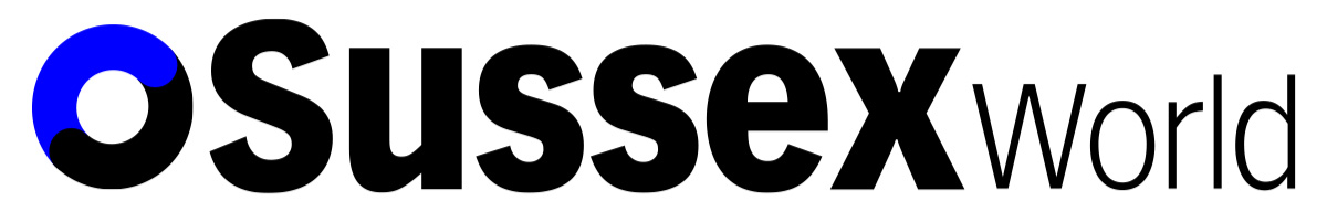 Logo of Sussex World with a stylized blue and black circular graphic and the text 'Sussex World' in black.