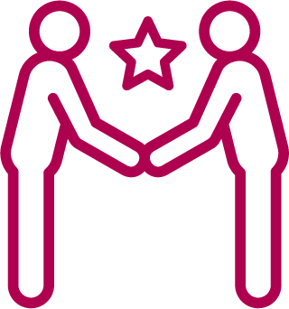 Outline illustration of two people with a star between them, symbolising respect.