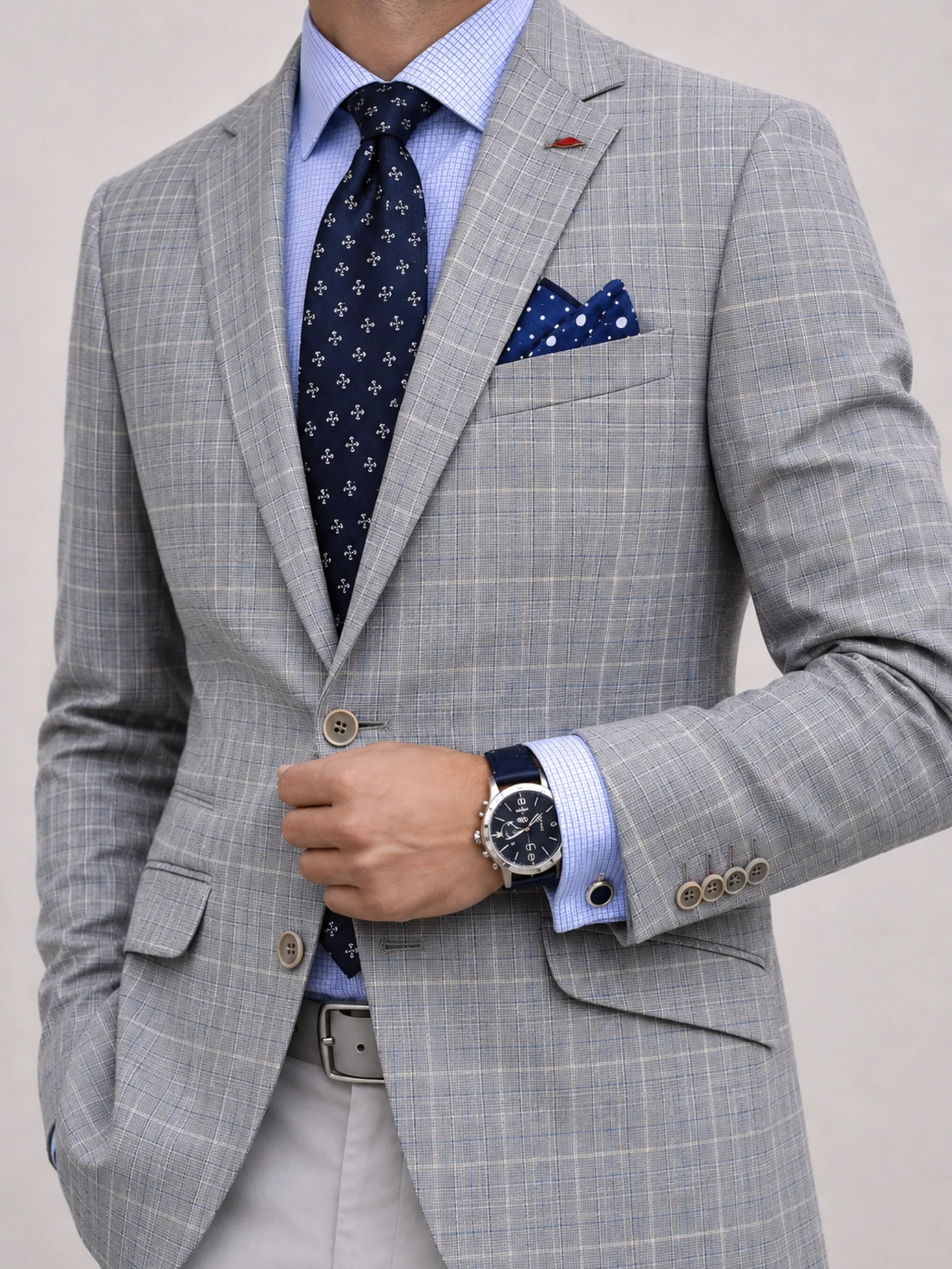 Blazer gris a cuadros con cerillera exterior