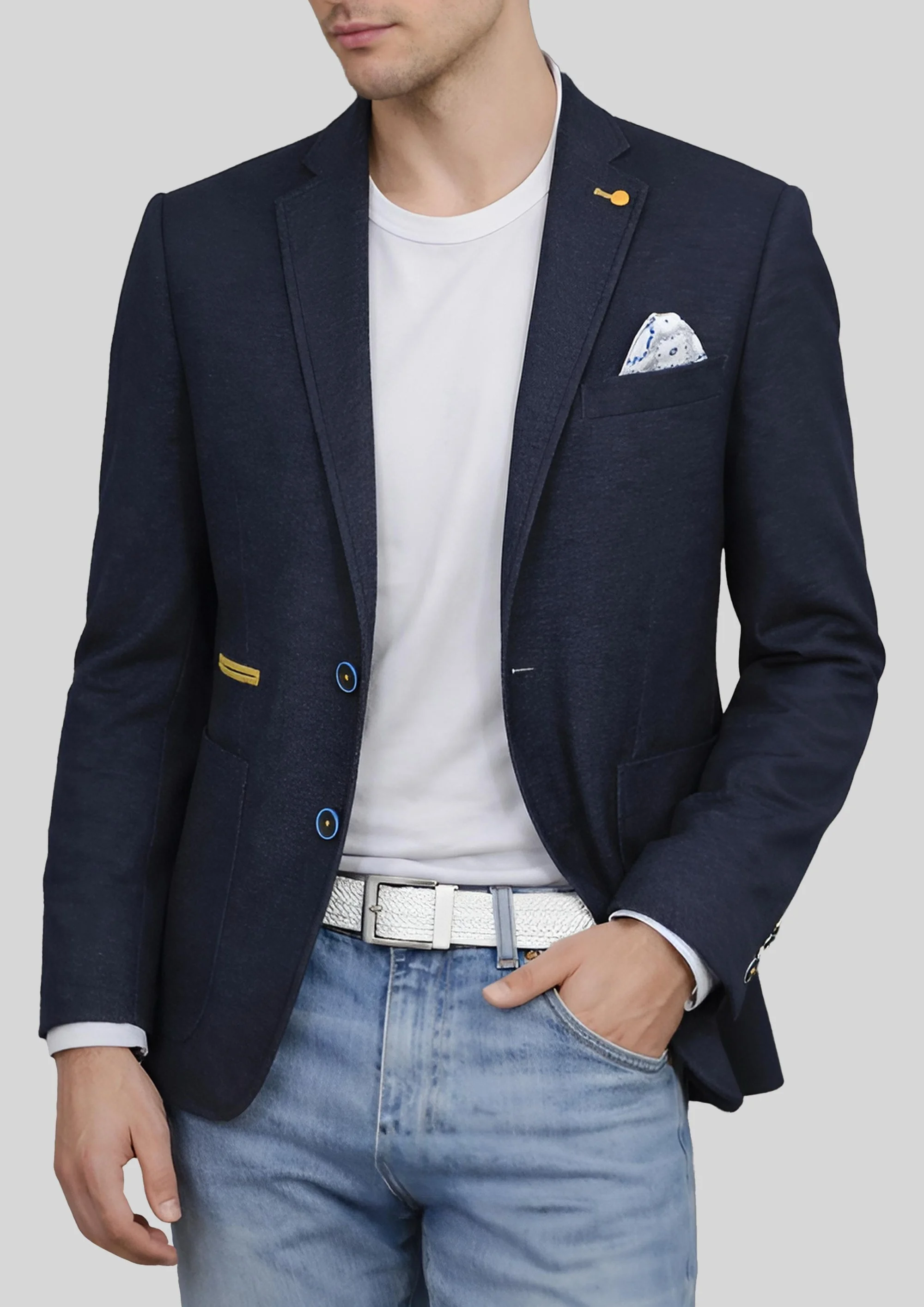Blazer azul marino efecto vaquero con bolsillos de parche