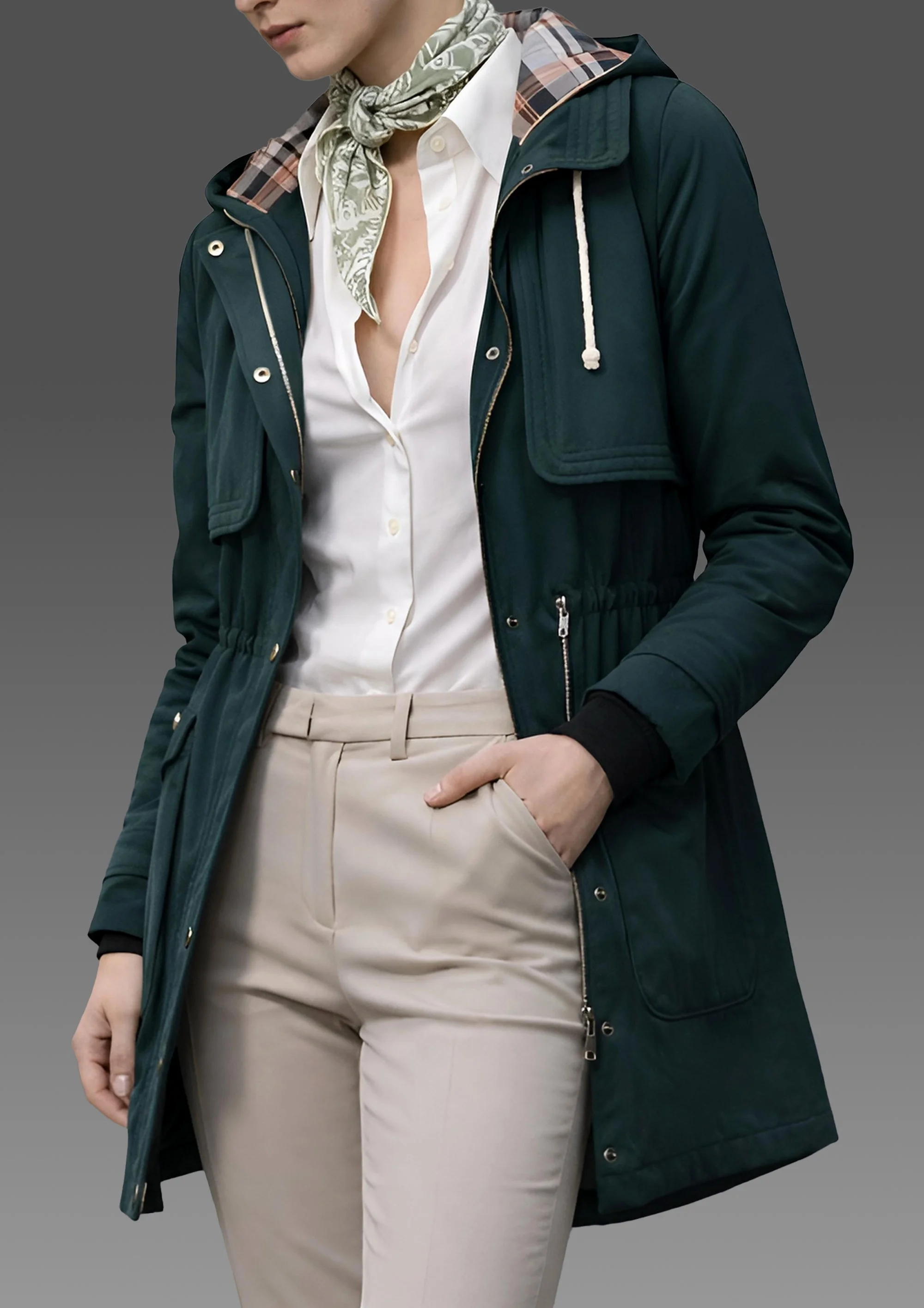 Gabardina acolchada de algodón con doble capucha
