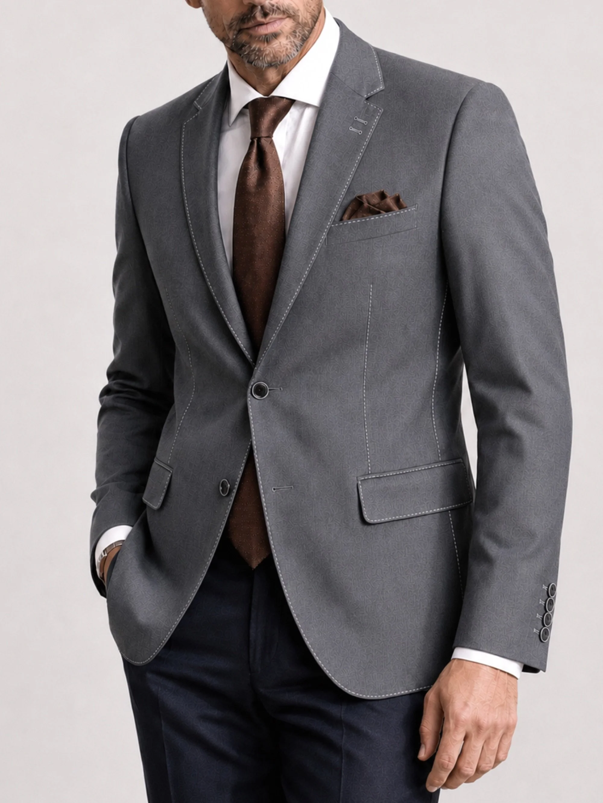 Blazer gris con pespuntes a contraste con corte regular