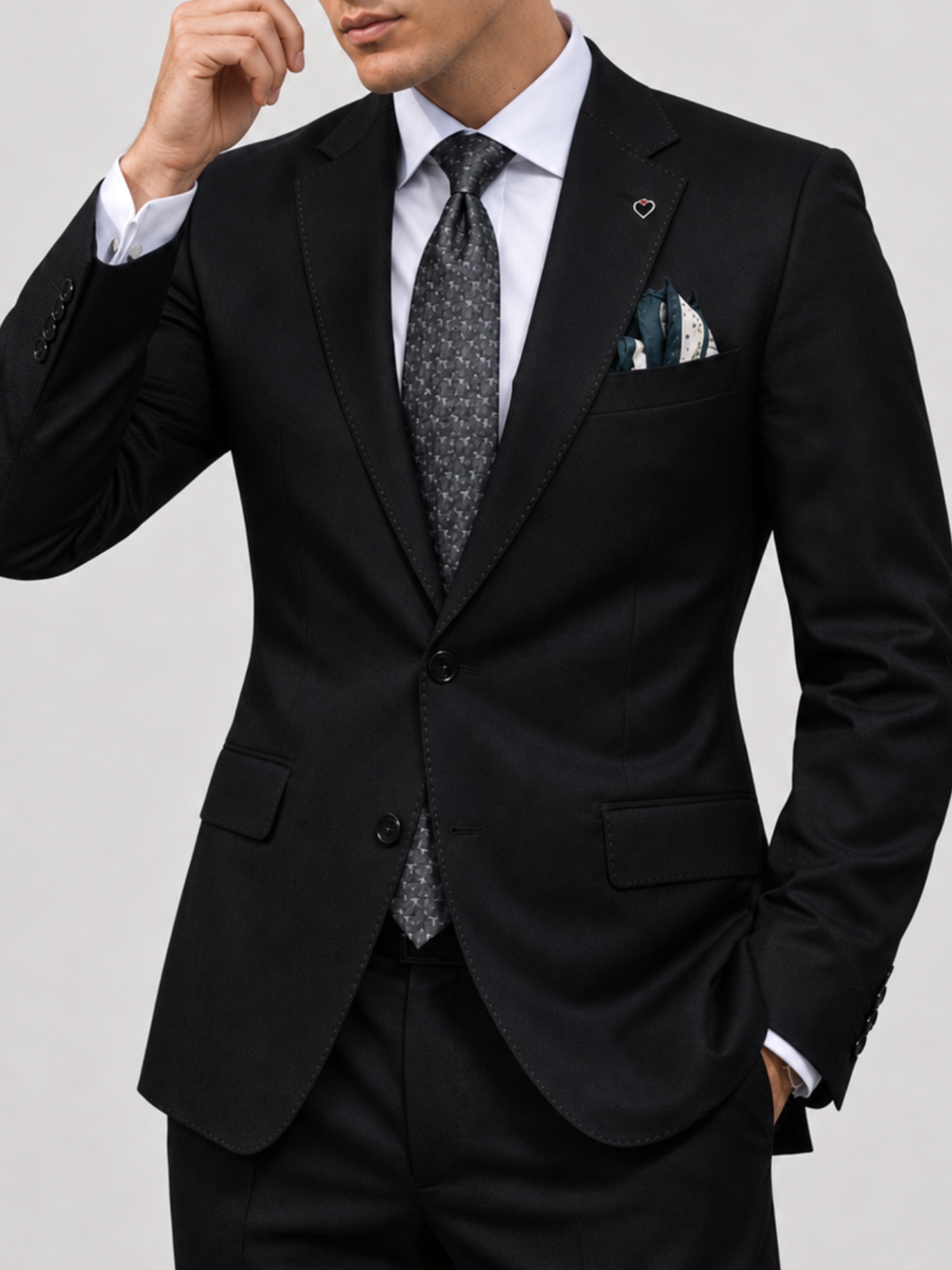 Traje slim fit elástico negro con pespuntes AMF