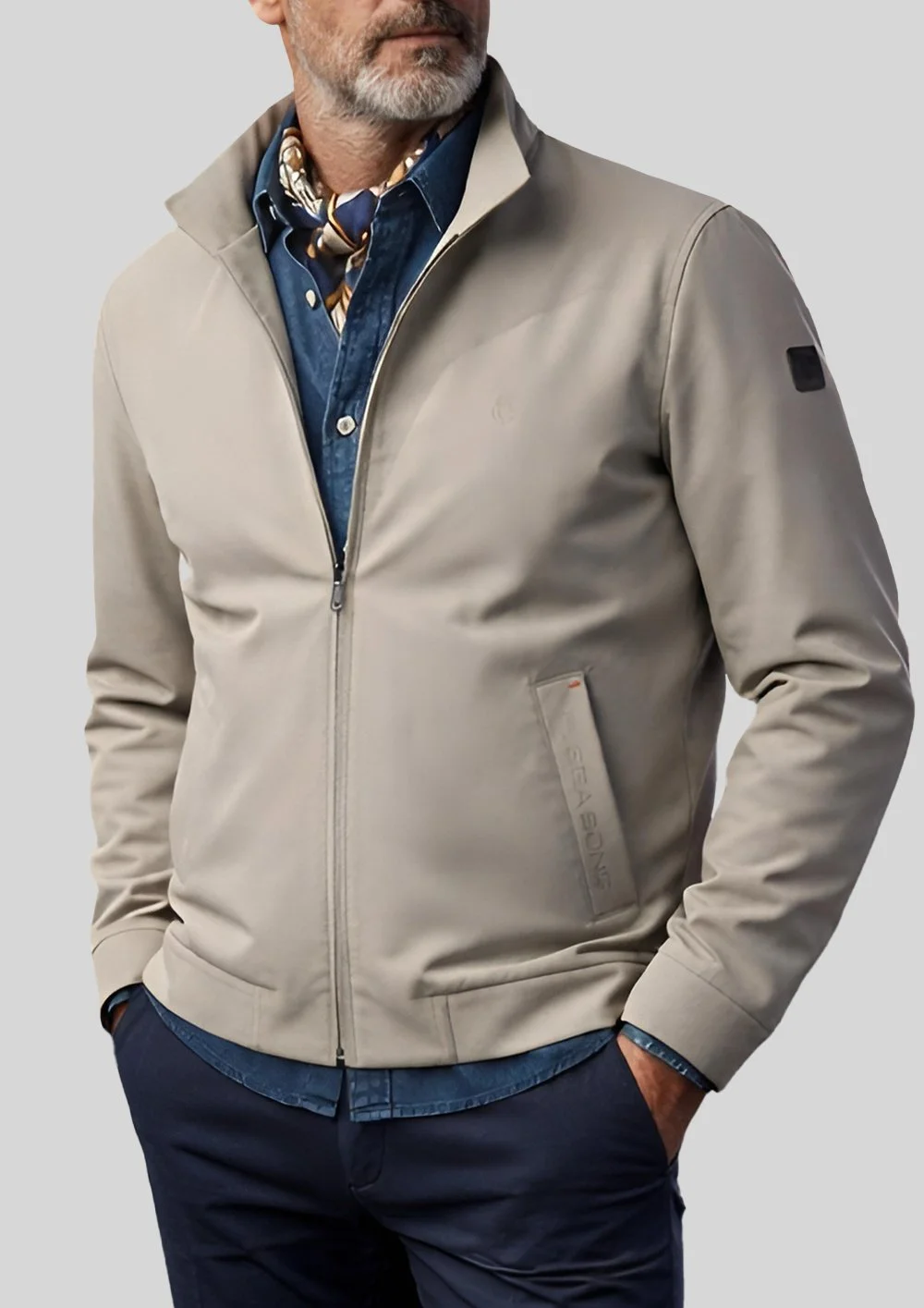 Cazadora gris en tejido técnico microestructurado impermeable
