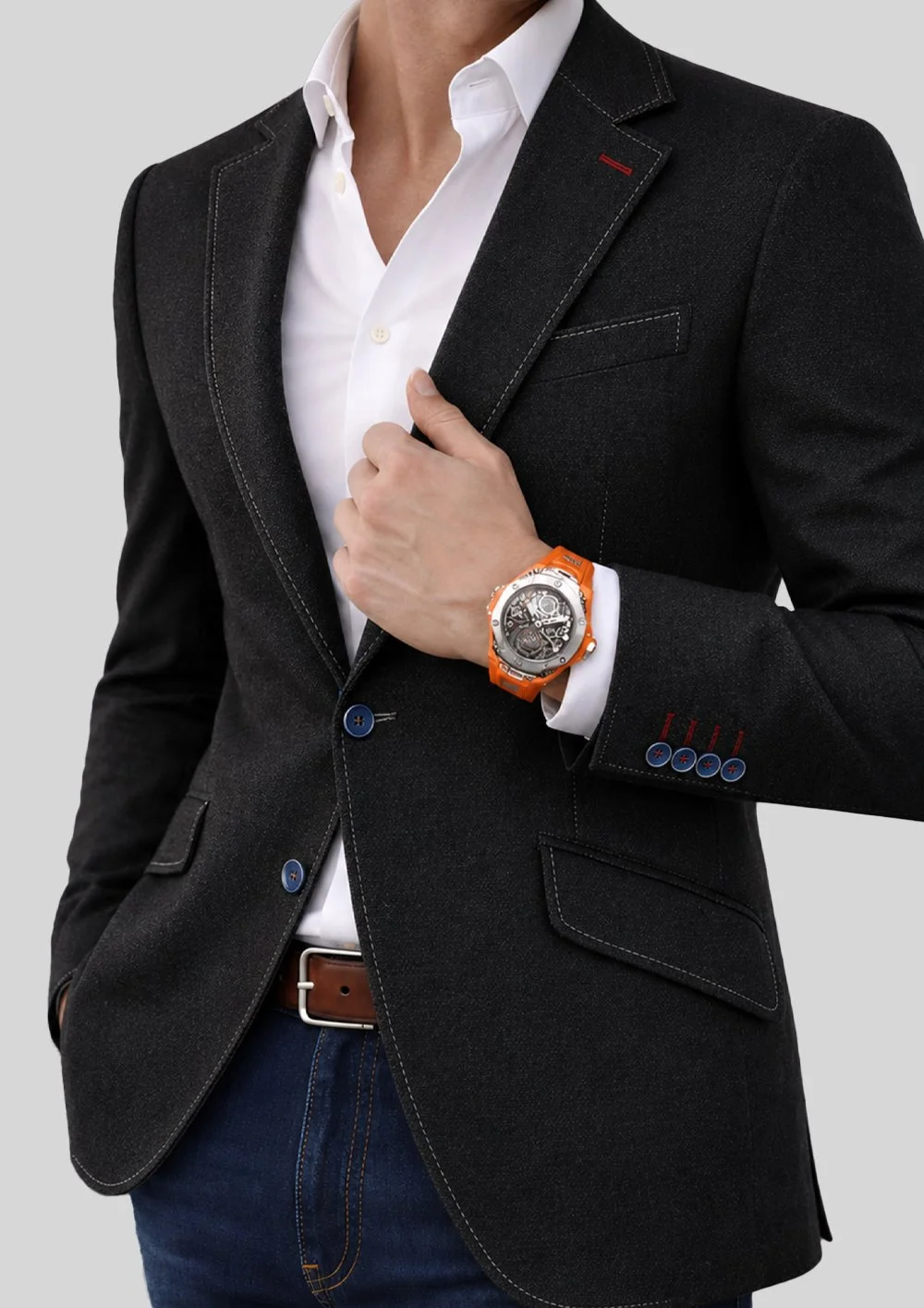 Blazer negro efecto vaquero con pespuntes a contraste