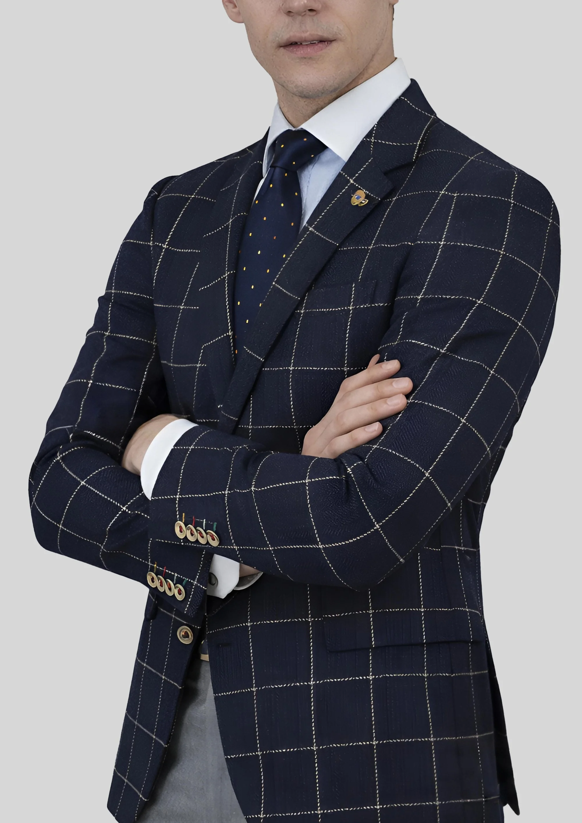 Blazer azul marino a cuadros ventana con corte a medida