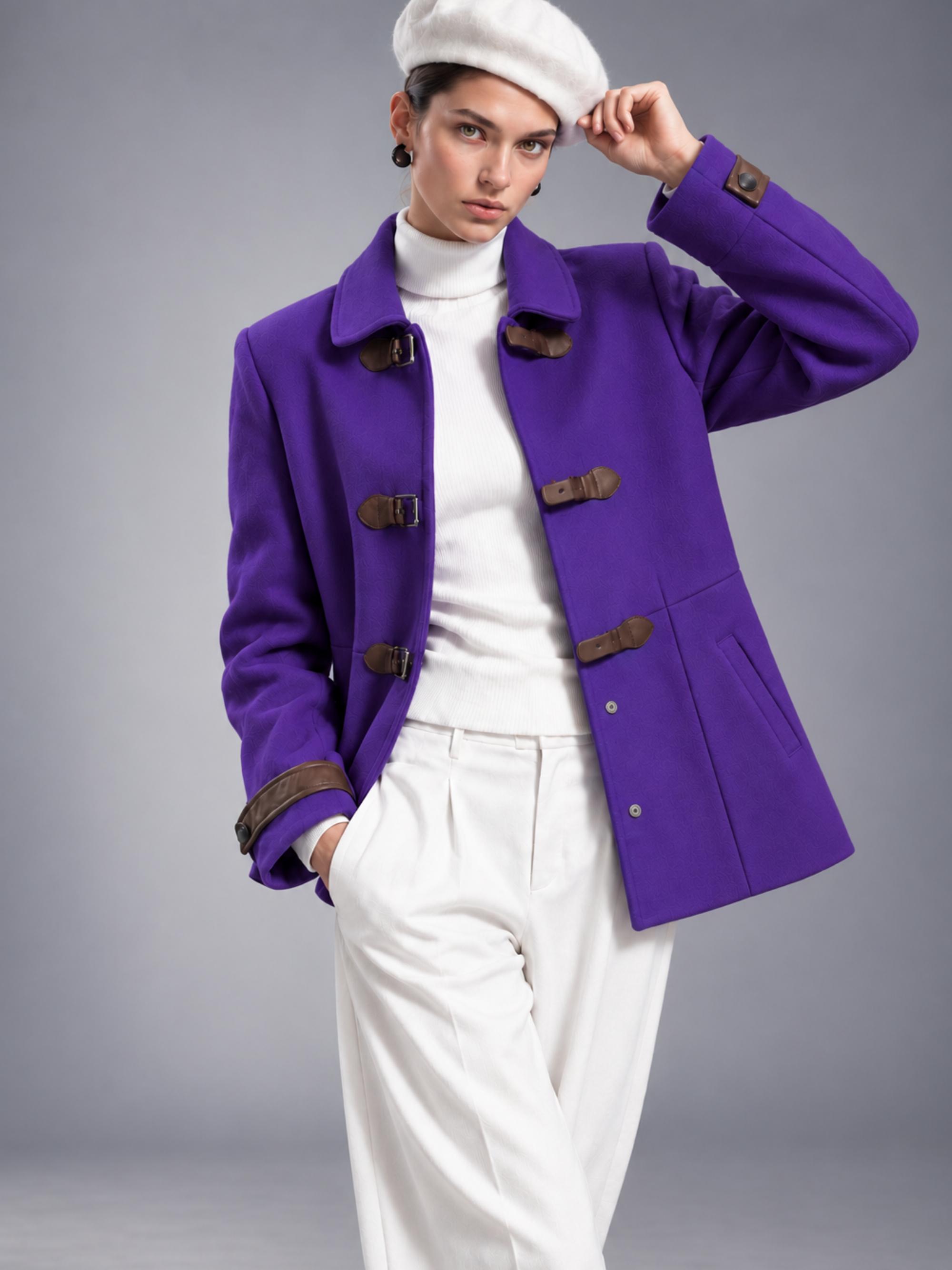 Abrigo de paño morado con alamares