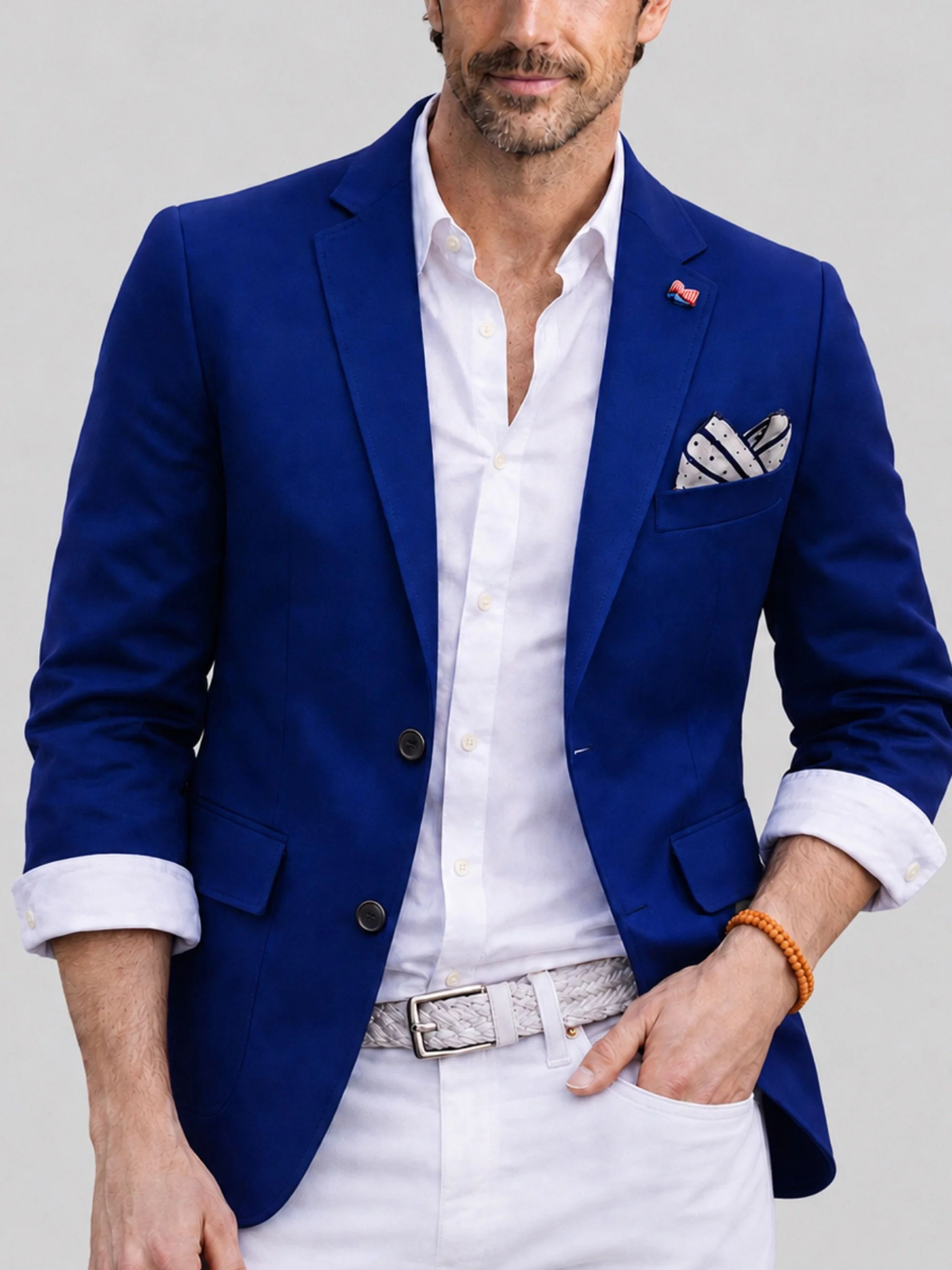 Blazer de algodón con coderas azul