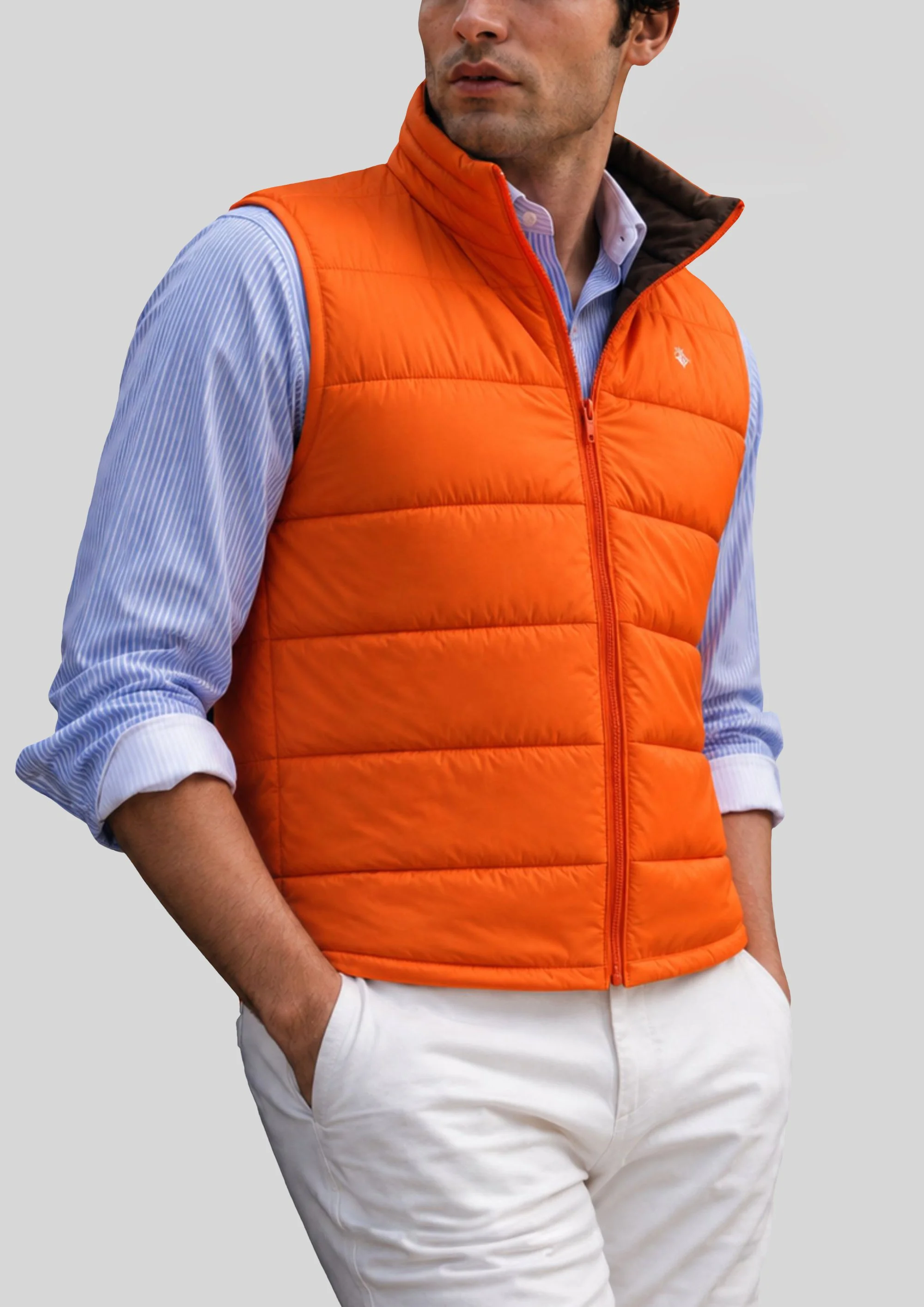 Chaleco de vestir acolchado naranja con interior a contraste