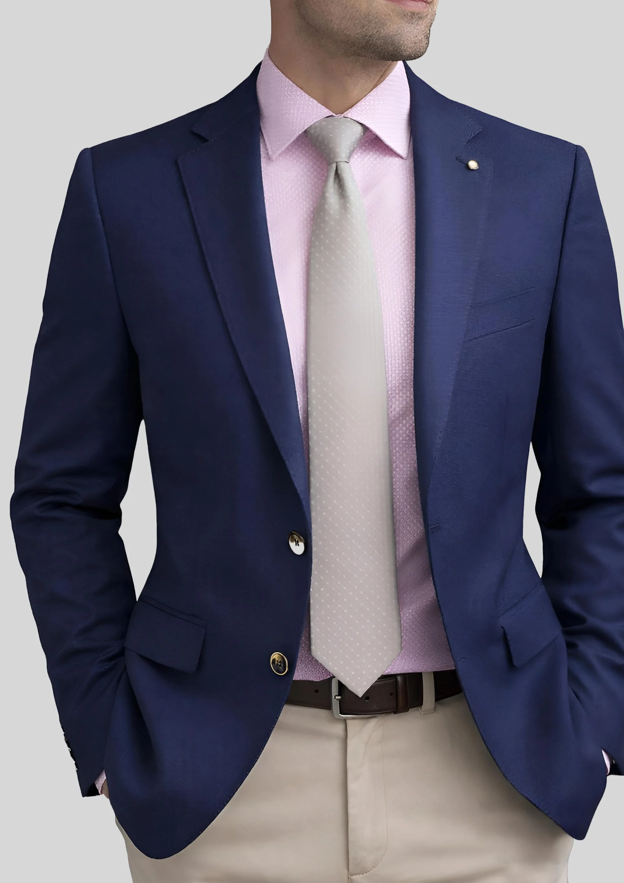 Blazer azul marino de micropunto con pespuntes en solapa