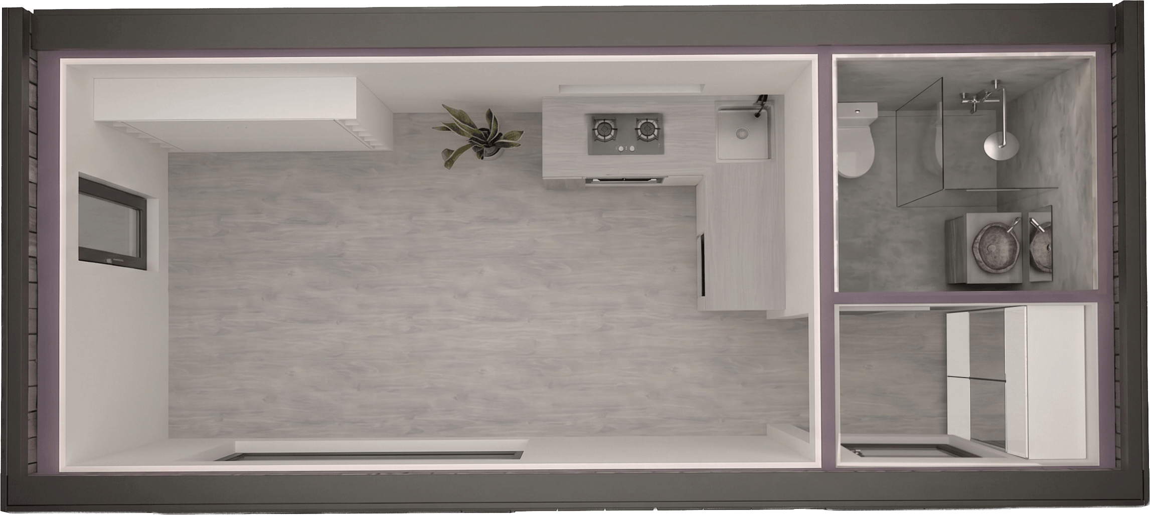 A rendered image of the FRØ Tiny Home - Top View