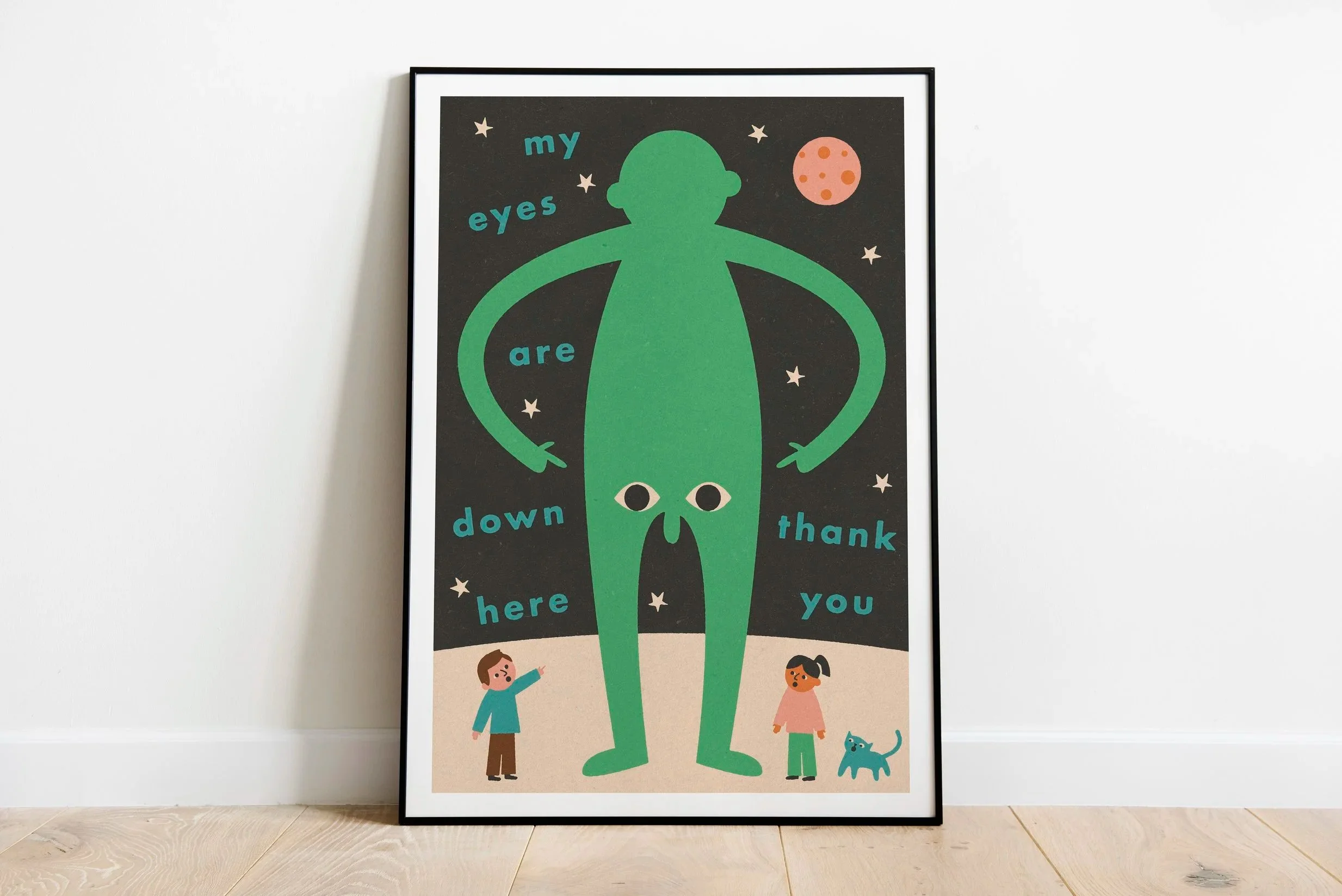 My Eyes Are Down Here Print by Kieron Redmond