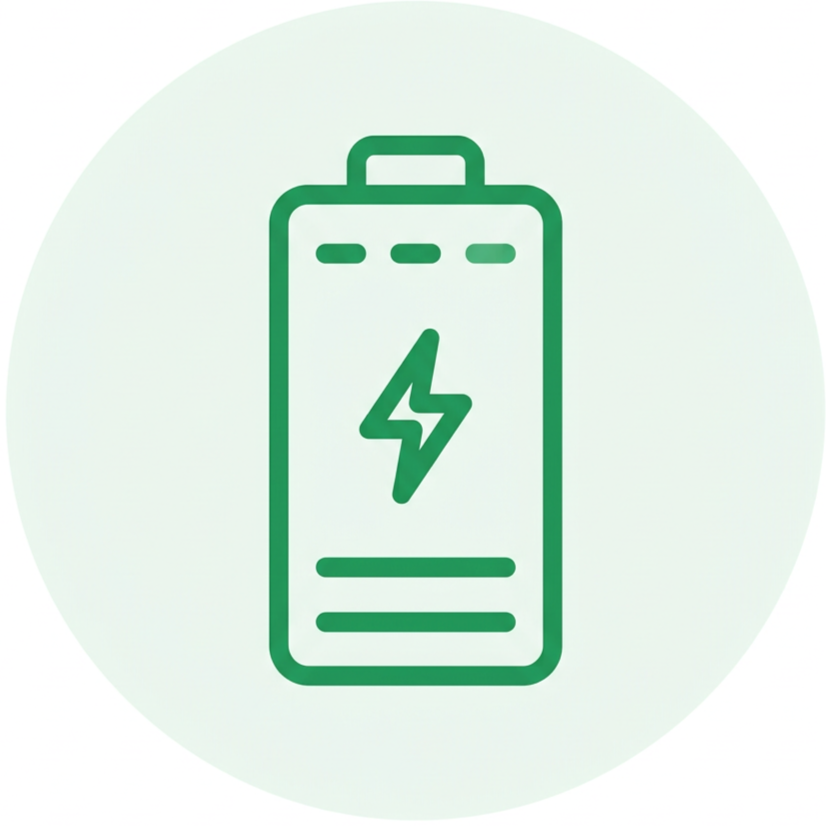 Icon of a smartphone with a lightning bolt symbol, indicating charging or battery charging.
