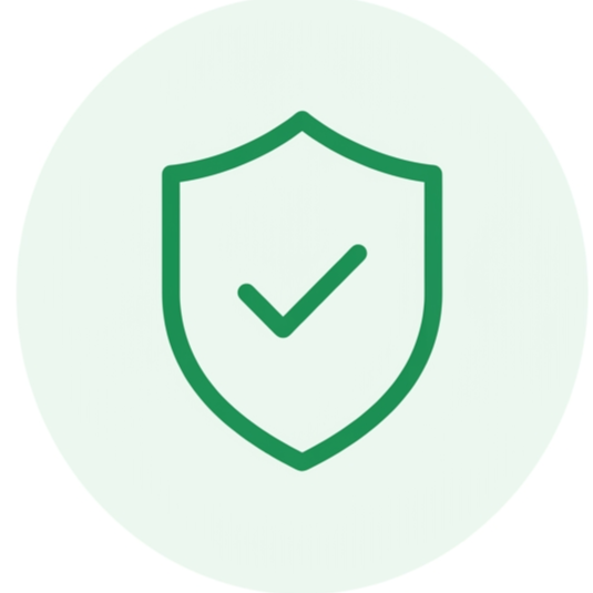 Green shield icon with a checkmark in the center on a light background.