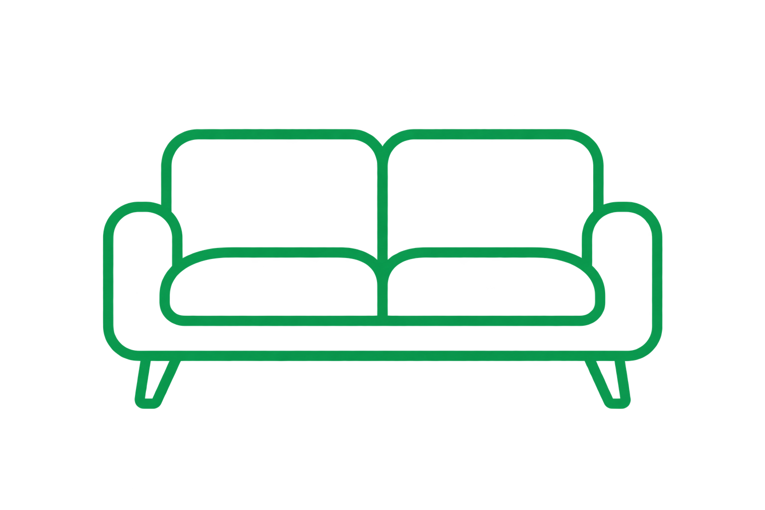 Outline illustration of a green couch with speech bubble style background.