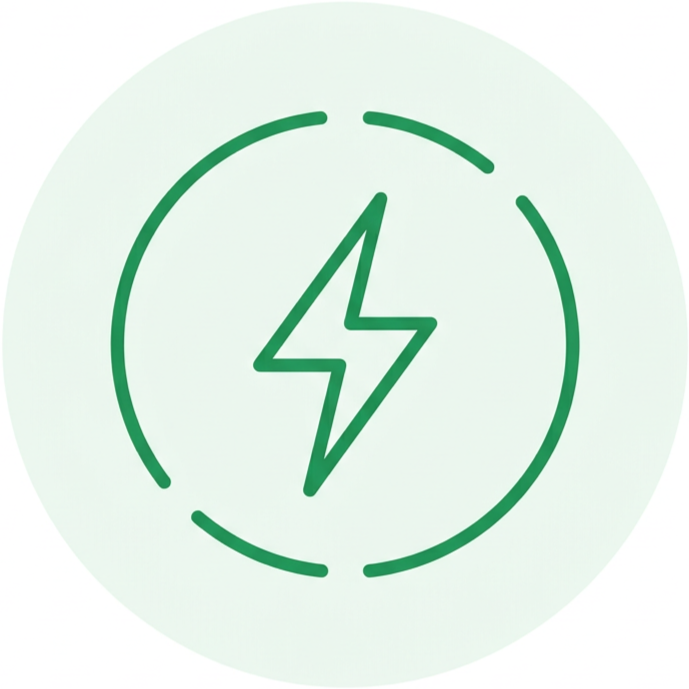 Green electric power icon with a lightning bolt inside a circle.