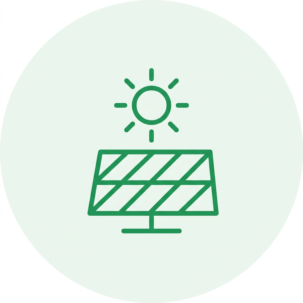 Icon of a solar panel with the sun shining above, indicating solar energy or renewable energy.