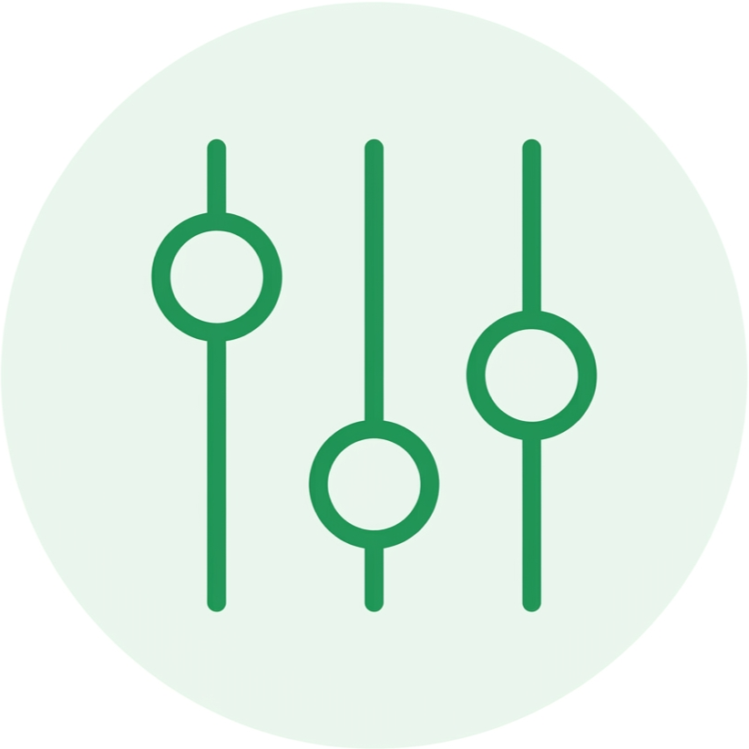 Green audio mixing sliders on a pale green background.