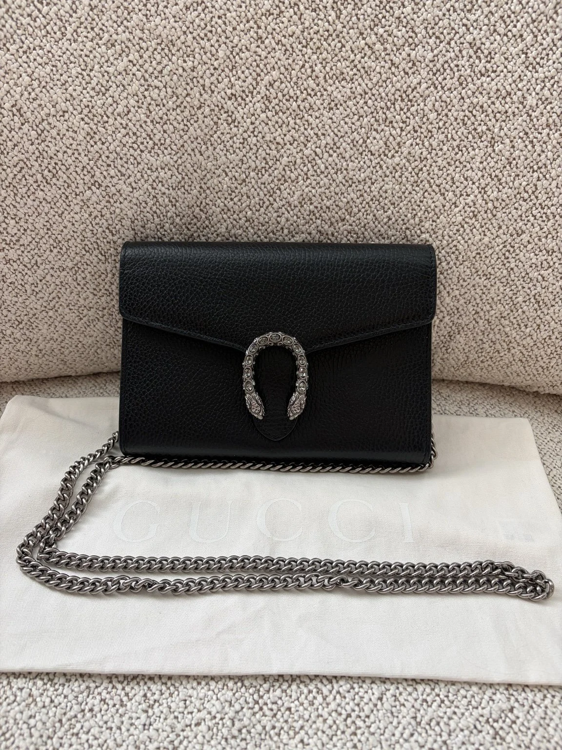 Gucci Dionysus Leather Wallet on Chain — Black
