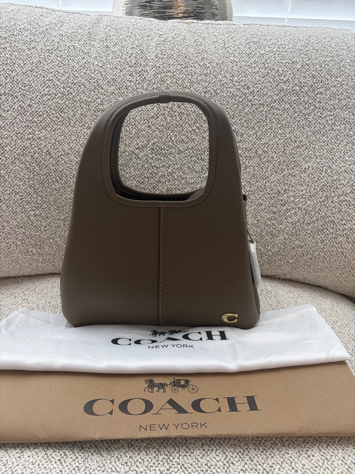 Coach Dark Stone Pebbled Leather Top Handle Bag